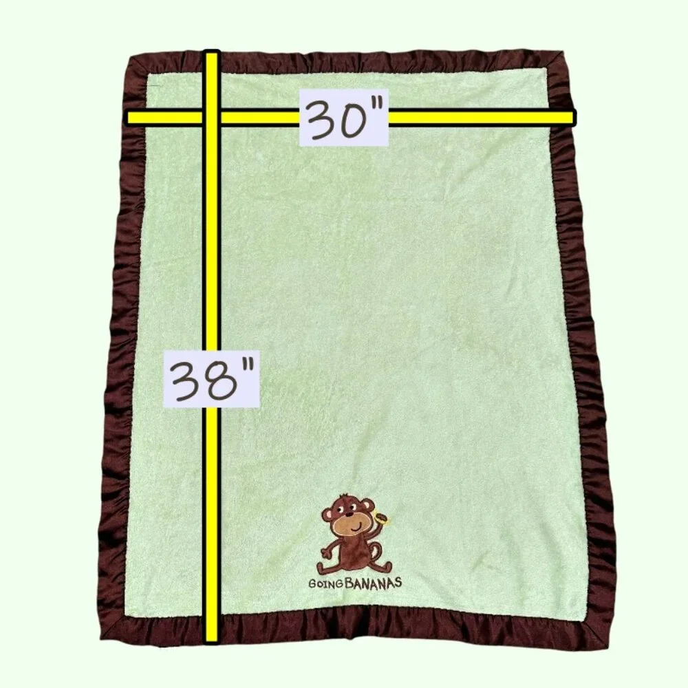 CARTERS Baby Blanket Lovey Monkey Going Bananas Satin Trim 30 x 38 Green Brown